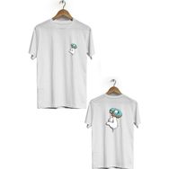 Hero Tasarım BLL3292 Beyaz Donut Ön Arka Baskılı Bisiklet Yaka Erkek T-shirt