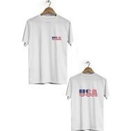 Hero Tasarım BLL466 Beyaz USA Bayrağı Ön Arka Baskılı Bisiklet Yaka Erkek T-shirt