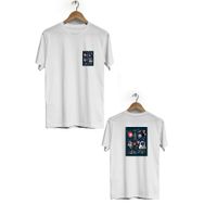 Hero Tasarım BLL548 Beyaz Space Ön Arka Baskılı Bisiklet Yaka Erkek T-shirt