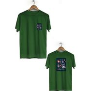 Hero Tasarım BLL548 Haki Space Ön Arka Baskılı Bisiklet Yaka Erkek T-shirt