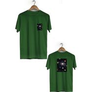 Hero Tasarım BLL559 Haki Galaksi Ön Arka Baskılı Bisiklet Yaka Kısa Kollu Erkek T-shirt