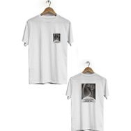 Hero Tasarım BLL562 Beyaz Moon Ön Arka Baskılı Bisiklet Yaka Kısa Kollu Erkek T-shirt