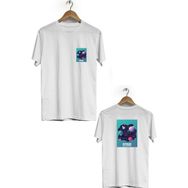 Hero Tasarım BLL573 Beyaz Uzay Ön Arka Baskılı Bisiklet Yaka Erkek T-shirt
