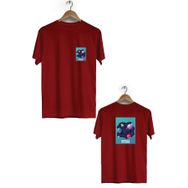 Hero Tasarım BLL573 Bordo Uzay Ön Arka Baskılı Bisiklet Yaka Erkek T-shirt
