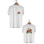 Hero Tasarım BLL790 İnsan Taşıyan Fil Beyaz Ön Arka Baskılı Bisiklet Yaka Kısa Kollu Erkek T-shirt