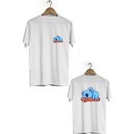 Hero Tasarım BLL804 Beyaz Uyuyan Koala Ön Arka Baskılı Bisiklet Yaka Erkek T-shirt