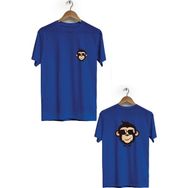 Hero Tasarım BLL823 Lacivert Gözlüklü Maymun Ön Arka Baskılı Bisiklet Yaka Kısa Kollu Erkek T-shirt