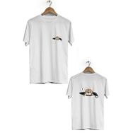 Hero Tasarım BLL834 Beyaz Şaşırmış Kedi Ön Arka Baskılı Bisiklet Yaka Kısa Kollu Erkek T-shirt