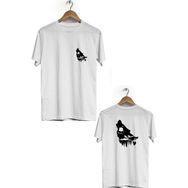 Hero Tasarım BLL837 Beyaz Kurt Sürüsü Ön Arka Baskılı Bisiklet Yaka Kısa Kollu Erkek T-shirt