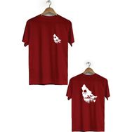 Hero Tasarım BLL837 Bordo Kurt Sürüsü Ön Arka Baskılı Bisiklet Yaka Kısa Kollu Erkek T-shirt