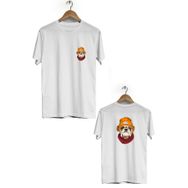 Hero Tasarım BLL863 Beyaz Şapkalı Köpek Ön Arka Baskılı Bisiklet Yaka Kısa Kollu Erkek T-shirt