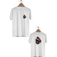 Hero Tasarım BLL901 Beyaz Kızıl Derili Ön Arka Baskılı Bisiklet Yaka Kısa Kollu Erkek T-shirt