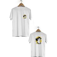 Hero Tasarım BLL923 Beyaz Kristof Kolomb Ön Arka Baskılı Bisiklet Yaka Erkek T-shirt
