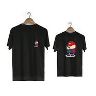 Herotasarım BLL1719 Siyah Super Mario Ön Arka Baskılı Bisiklet Yaka Kısa Kollu Erkek T-shirt