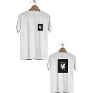 Herotasarım BLL503 Beyaz NYC Ön Arka Baskılı Bisiklet Yaka Erkek T-shirt
