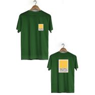 Herotasarım BLL653 Haki Geometrik Ön Arka Baskılı Bisiklet Yaka Erkek T-shirt