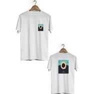 Herotasarım BLL674 Beyaz Kahve Ön Arka Baskılı Bisiklet Yaka Kısa Kollu Erkek T-Shirt