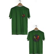 Herotasarım BLL750 Haki Horoz Ön Arka Baskılı Bisiklet Yaka Erkek T-shirt