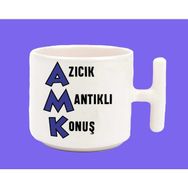 Hesaplısı Burada Azıcık Mantıklı Konuş Espirili Baskılı T Kulplu Beyaz Kupa Bardak