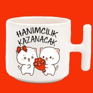 Hesaplısı Burada Hanımcılık Kazanacak Espirili T Kulplu Baskılı Kupa Bardak - Beyaz