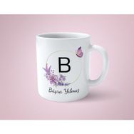 Hesaplısı Burada Kişiye Özel B Baş Harfli İsimli Mor Çerçeveli Beyaz Kupa Bardak-1