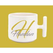 Hesaplısı Burada Kişiye Özel H Harfli ve İsimli Gold Gri T Kulplu Baskılı Beyaz Kupa Bardak
