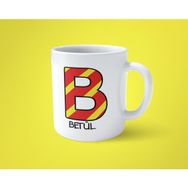 Hesaplısı Burada Sarı Kırmızı B Baş Harfli İsimli Baskılı Beyaz Kupa Bardak