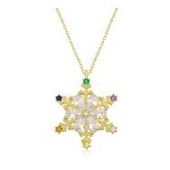HİLALSHOP 925 Ayar Gümüş Gold Renkli Taşlı Kar Tanesi Kadın Gümüş Kolye