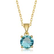 HİLALSHOP 925 Ayar Gümüş Gold Turkuaz Kristal Yuvarlak Taşlı Kadın Gümüş Kolye