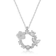 HİLALSHOP 925 Ayar Gümüş Manolya Çiçeği Kelebek Kadın Gümüş Kolye
