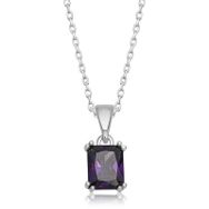 HİLALSHOP 925 Ayar Gümüş Mor Kristal Kare Taşlı Kadın Gümüş Kolye