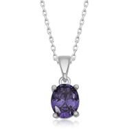 HİLALSHOP 925 Ayar Gümüş Mor Kristal Oval Taşlı Kadın Gümüş Kolye