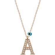 HİLALSHOP 925 Ayar Gümüş Nazar Rose A Harfi Kadın Gümüş Kolye