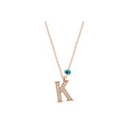 HİLALSHOP 925 Ayar Gümüş Nazar Rose K Harfi Kadın Gümüş Kolye