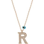 HİLALSHOP 925 Ayar Gümüş Nazar Rose R Harfi Kadın Gümüş Kolye