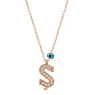 HİLALSHOP 925 Ayar Gümüş Nazar Rose S Harfi Kadın Gümüş Kolye