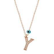 HİLALSHOP 925 Ayar Gümüş Nazar Rose Y Harfi Kadın Gümüş Kolye