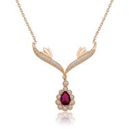 HİLALSHOP 925 Ayar Rose Kırmızı Taşlı Madalyon Kadın Gümüş Kolye