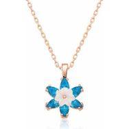 HİLALSHOP 925 Ayar Rose Mavi Lotus Çiçeği Kadın Gümüş Kolye