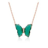 HİLALSHOP 925 Ayar Rose Yeşil Cam Kelebek Gümüş Kolye
