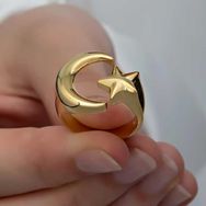 Himarry 925 Ayar Ay Yıldız Pence Gold Kadın Gümüş Yüzük
