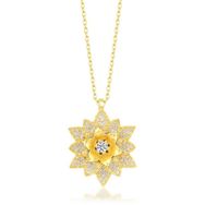 Himarry 925 Ayar Gumus Gold Beyaz Taslı Lotus Cicegi Kadın Kolye