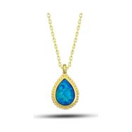Himarry 925 Ayar Gümüş Gold Damla Mavi Opal Tasli Kadın Kolye