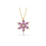 Himarry 925 Ayar Gümüş Gold Mor Lotus Cicegi Kadın Kolye