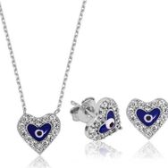 Himarry 925 Ayar Gümüş Nazarlı Kalp Set