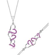 Himarry 925 Ayar Gümüş Pembe Üç Kalpli Set