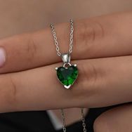 Himarry 925 Ayar Gumus Yesil Tasli Kalpli Kadin Kolye