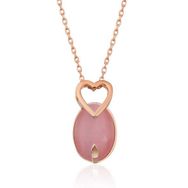 Himarry 925 Ayar Pembe Kedi Gözü Taşlı Kalp Gümüş Kolye