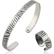 Himarry 925 Ayar Zebra Desenli Bileklik Gümüş Yüzük Set