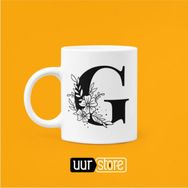 Hobi Shop G Harfi Baskılı Beyaz Porselen Kupa Bardak